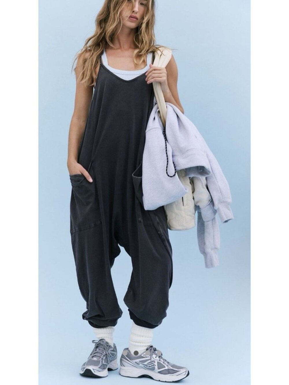 Free People Movement Washed Black Jumpsuit Hot Shot One Piece Sz Small NWOT